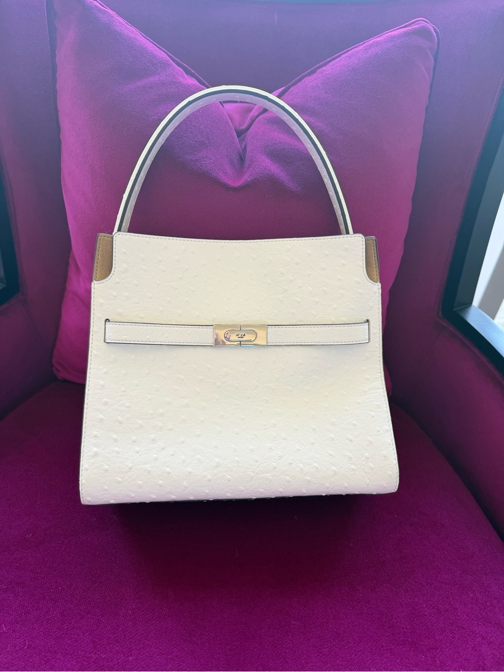 Tory Burch Cream Structured Top-Handle Women’s Bag with Gold Accent